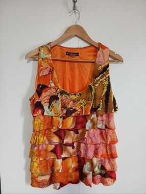 Bianca Nygård Colorful Tiered Art to Wear Top Size 16 Silky